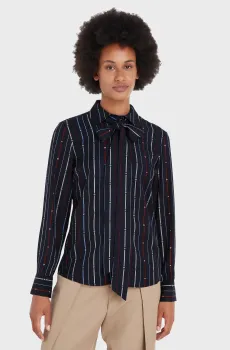 Женская темно-синяя блуза в полоску FOULARD STP TIE NECK REG Синий S Tommy Hilfiger WW0WW42273