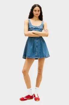 Женский голубой джинсовый сарафан PLEAT SEAM Голубой XS Tommy Jeans DW0DW22001