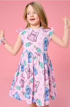 Бавовняна сукня з трикотажу Lilo & Stitch - пастельний рожевий