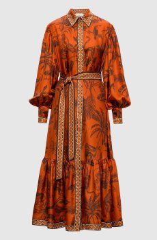 Оранжевое платье-рубашка Monkey Dance из шелка