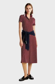 Женское бордовое платье с узором SLIM AOP POLO DRESS Бордовый S Tommy Hilfiger WW0WW43869