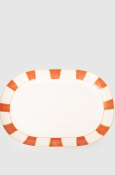 Белое фарфоровое овальное блюдо Striche Arancio e Oro