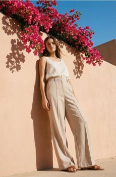 Штани wide leg - бежевий