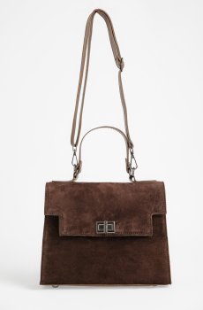 Комбінована сумка із натуральної замші та екошкіри у шоколадному відтінку