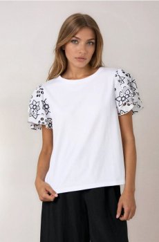 Бавовняна блузка з декоративними рюшами - білий