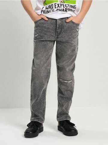 Джинси straight fit із потертостями - сірий Джинси straight fit із потертостями - сірий