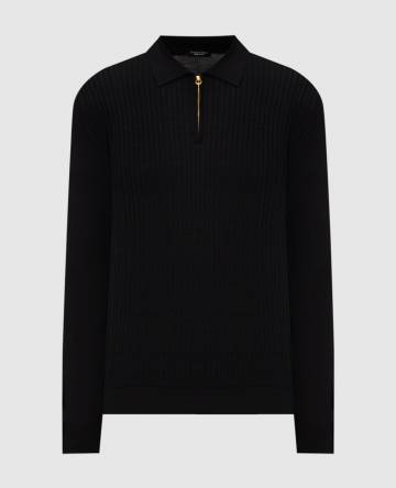 Черное поло из шерсти, кашемира и шелка