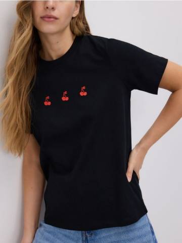 Reserved - Футболка regular із вишивкою - чорний - 374GU-99X