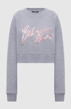 Серый укороченный свитшот с логотипом