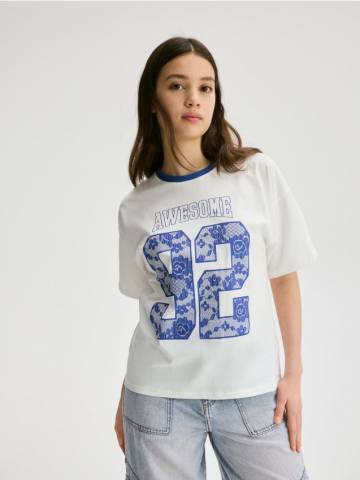 Reserved - Бавовняна футболка з принтом - кремовий - 838GB-01X