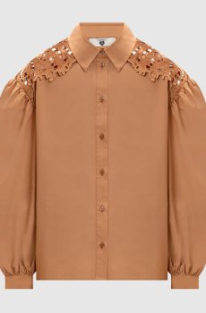 Коричневая рубашка с кружевом