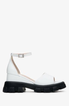 Сандалі Ankle strap шкіряні білі Estro ER00112931