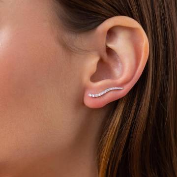 Серебряные серьги - клаймберы "Волна" с фианитами 902-01070 Серебряные серьги - клаймберы "Волна" с фианитами 902-01070