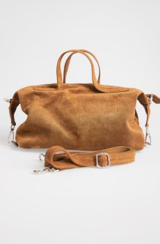 Сумка із натуральної замші з двома ручками у відтінку капучино