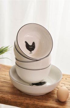 Набір керамічних мисок із мотивом курки 2-pack - чорний