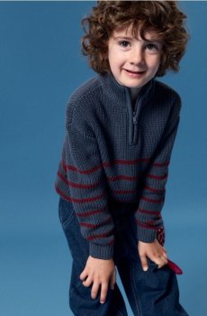 Бавовняний светр half-zip у смужку - темно-синій