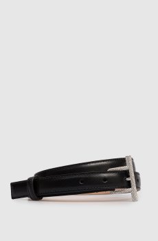 Черный кожаный пояс с кристаллами