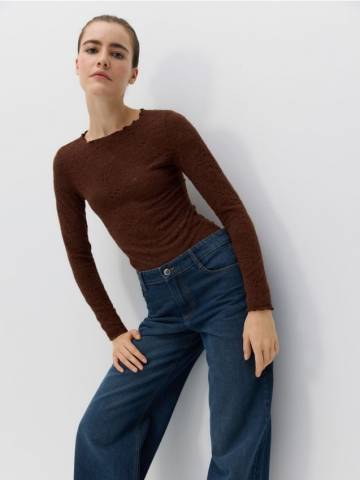 Reserved - Мереживне боді з довгими рукавами - темно коричневий - 460GA-89X