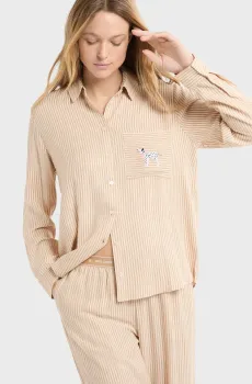 Женская бежевая рубашка в полоску HOLGA Бежевый S Etam 6557036