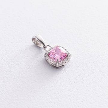 Серебряная подвеска с белыми и розовыми фианитами 133085 Серебряная подвеска с белыми и розовыми фианитами 133085