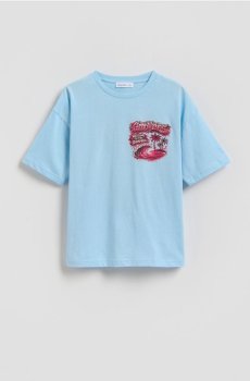 Reserved - Бавовняна футболка з принтом - блідо-блакитний - 329JV-05X