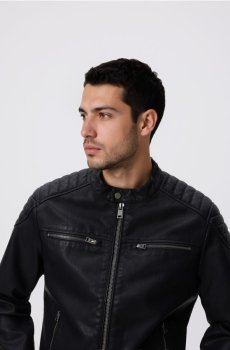 Reserved - Байкерська куртка зі штучної шкіри - чорний - 547HK-99X