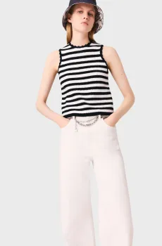 Женский топ в полоску Разноцветный 34 MAJE MFPPU00913_White-Navy