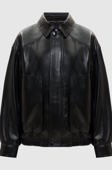 Черная кожаная куртка с драпировкой
