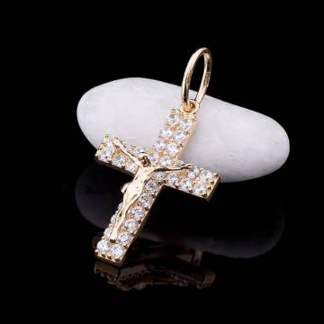 Золотой крест с фианитами п02113 Золотой крест с фианитами п02113