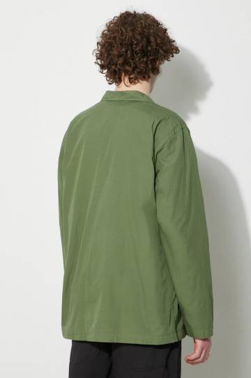 Хлопковая рубашка Universal Works Bakers Overshirt мужская цвет зелёный relaxed классический воротник 30680.BIRCH Хлопковая рубашка Universal Works Bakers Overshirt мужская цвет зелёный relaxed классический воротник 30680.BIRCH