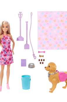 Игровой набор Barbie Family And Friends Прогулка с собачкой, с аксессуарами, от 3 лет, 29 см (JJB46)