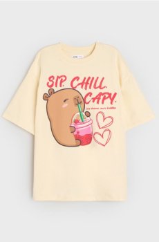 Бавовняна футболка з принтом капібари - бежевий