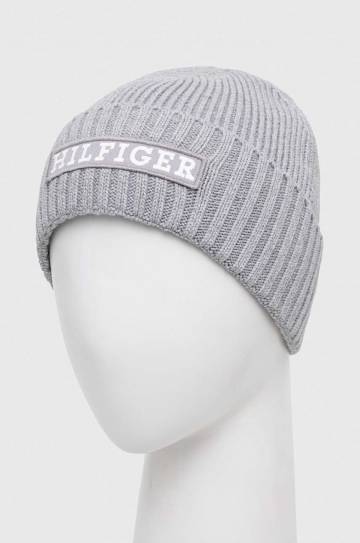 Шапка с примесью шерсти Tommy Hilfiger цвет серый Шапка с примесью шерсти Tommy Hilfiger цвет серый