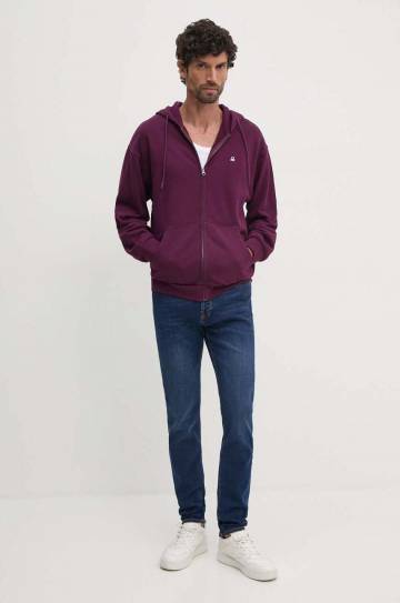 Хлопковая кофта United Colors of Benetton мужская цвет фиолетовый с капюшоном однотонная 342ZU500P Хлопковая кофта United Colors of Benetton мужская цвет фиолетовый с капюшоном однотонная 342ZU500P