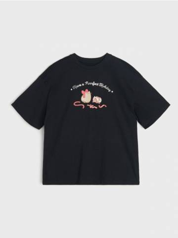 Бавовняна футболка з принтом Pusheen the Cat - чорний Бавовняна футболка з принтом Pusheen the Cat - чорний