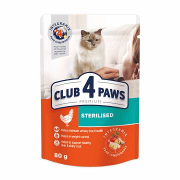 Влажный корм для взрослых стерилизованных кошек Club 4 Paws Premium, 80 г
