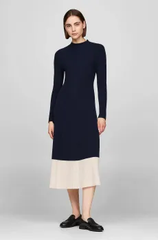 Женское темно-синее шерстяное платье WOOL CASH COLOURBLOCK SWT DRESS Синий S Tommy Hilfiger WW0WW42372