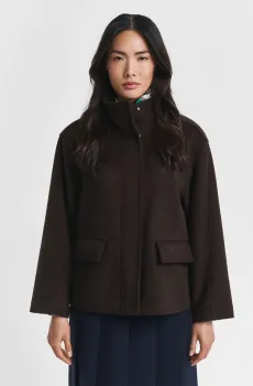 Женское темно-коричневое шерстяное пальто SHORT WOOL JACKET WITH ZIP Коричневый S Gant 4700395