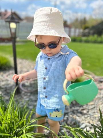 Сорочка зі змішаною тканиною з льоном - синій