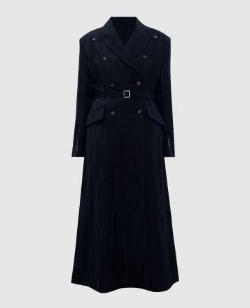 Черное двубортое пальто с шерстью