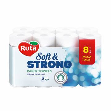 Полотенца бумажные Ruta Soft Strong 3-слойные, 87 отрывов, 8 шт Полотенца бумажные Ruta Soft Strong 3-слойные, 87 отрывов, 8 шт