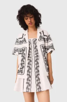 Женская льняная рубашка с узором Разноцветный 36 MAJE MFPCM00683_Ecru - Black