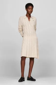 Женское бежевое шерстяное платье SOFT WOOL CABLE POLO SWT Бежевый S Tommy Hilfiger WW0WW43085