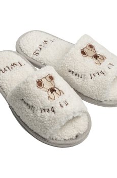 Женские домашние тапочки Twins HS-LUX Bear открытые, с вышивкой, кремовые, размер 36-37 (24 см)
