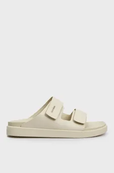 Женские бежевые кожаные слайдеры FLAT ADJ SLIDE CALVIN MTL LTH Бежевый 37 Calvin Klein HW0HW01954