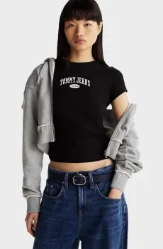 Женская черная футболка TJW SLIM VARSITY RIB TEE EXT Черный XS Tommy Jeans DW0DW19435