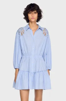 Женское голубое платье в полоску Голубой 34 Sandro SFPRO04803_Sky Blue