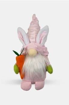 Великодня декорація у вигляді гнома із заячими вушками та морквою - пастельний рожевий