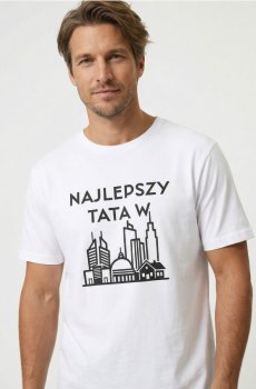 Бавовняна футболка з написом Najlepszy Tata w Mieście - білий