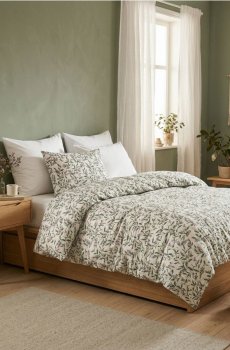 Комплект постільної білизни з квітковим мотивом - блідо-зелений